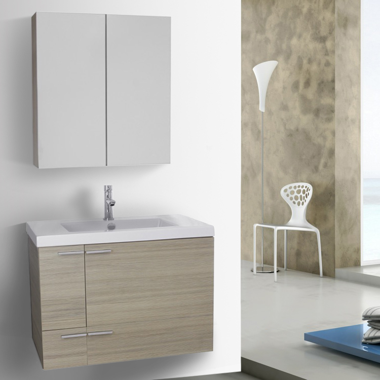 ACF ANS1232 Modern Wall Mounted Bathroom Vanity, 31 Inch, Larch Canapa, With Medicine Cabinet
